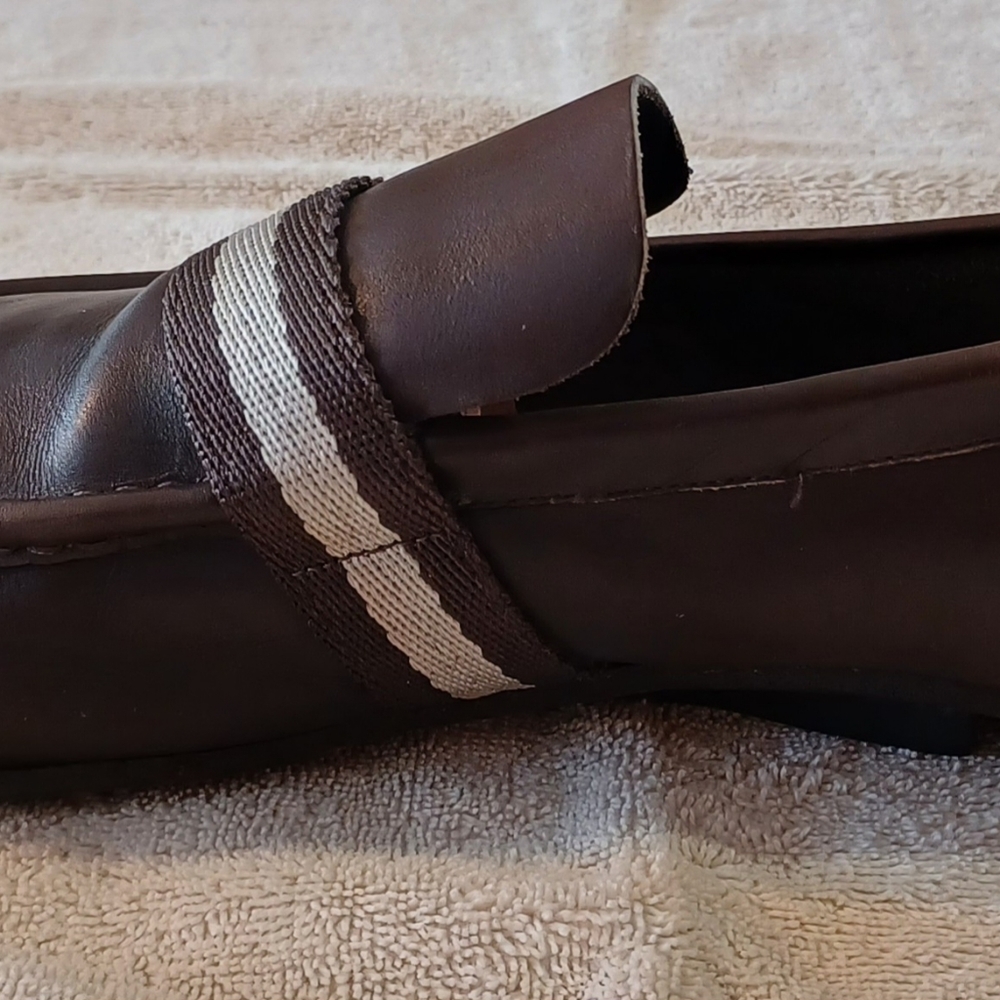 Gucci Leather Men's Shoe's size EURO 45 US 10.5 Brown White 11 Stripe - Picture 3 of 8